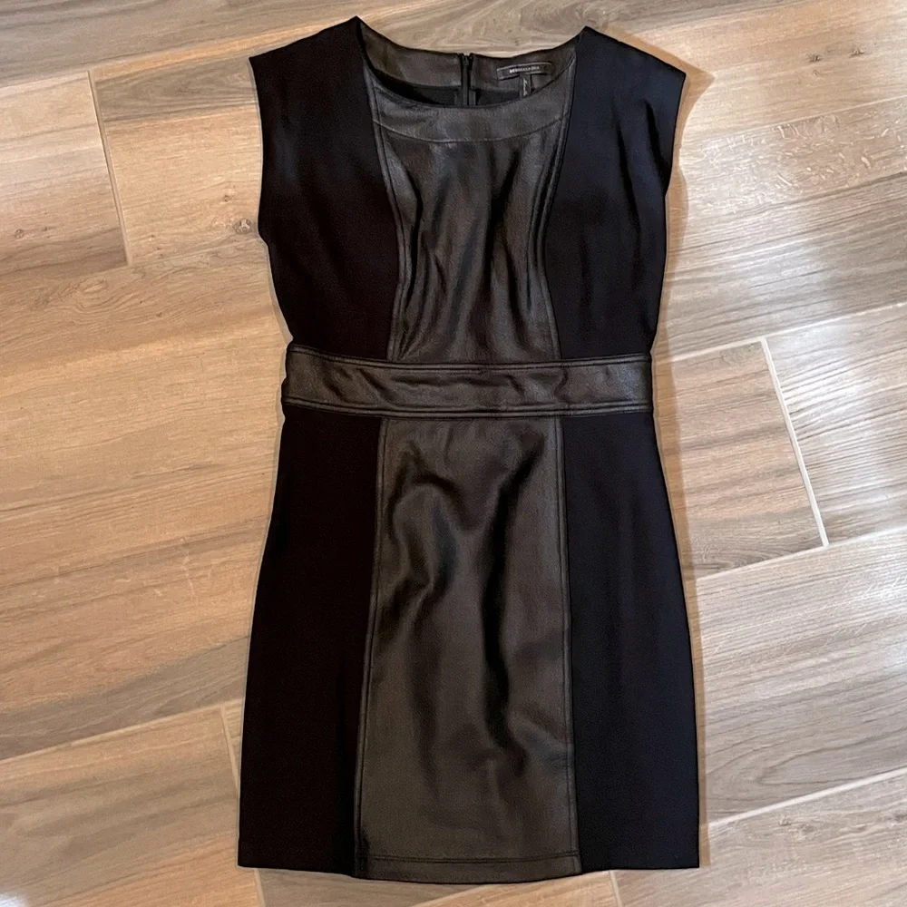 BCBGMaxAzria Black Sleeveless Dress With Faux Leather Detail, Size Medium - Picture 1 of 10